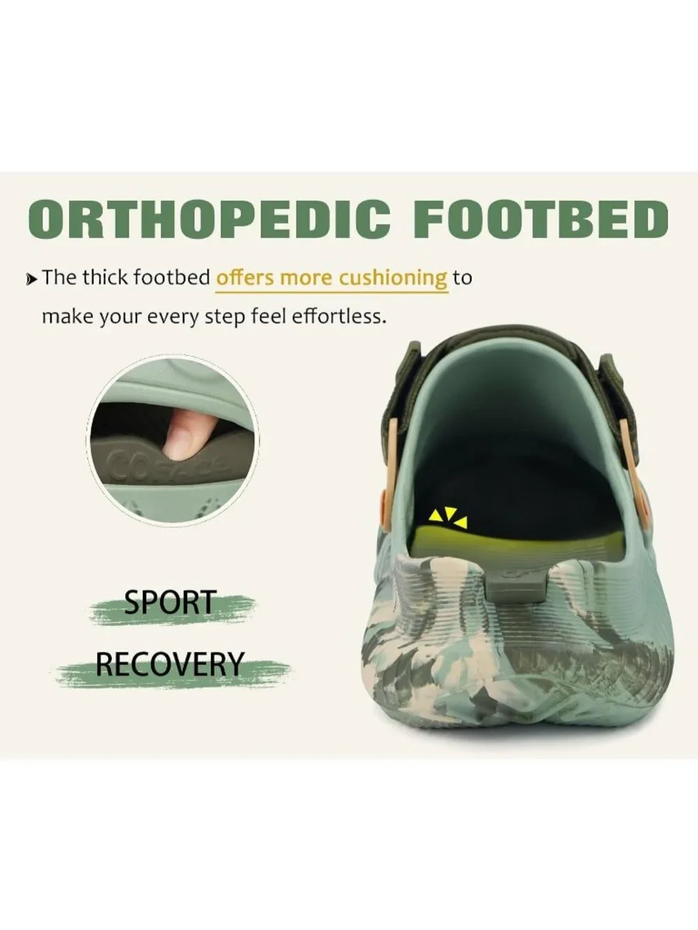 Men's Camo Green Recovery Clogs Comfortable Orthopedic Mules Thick Sandal Shoes